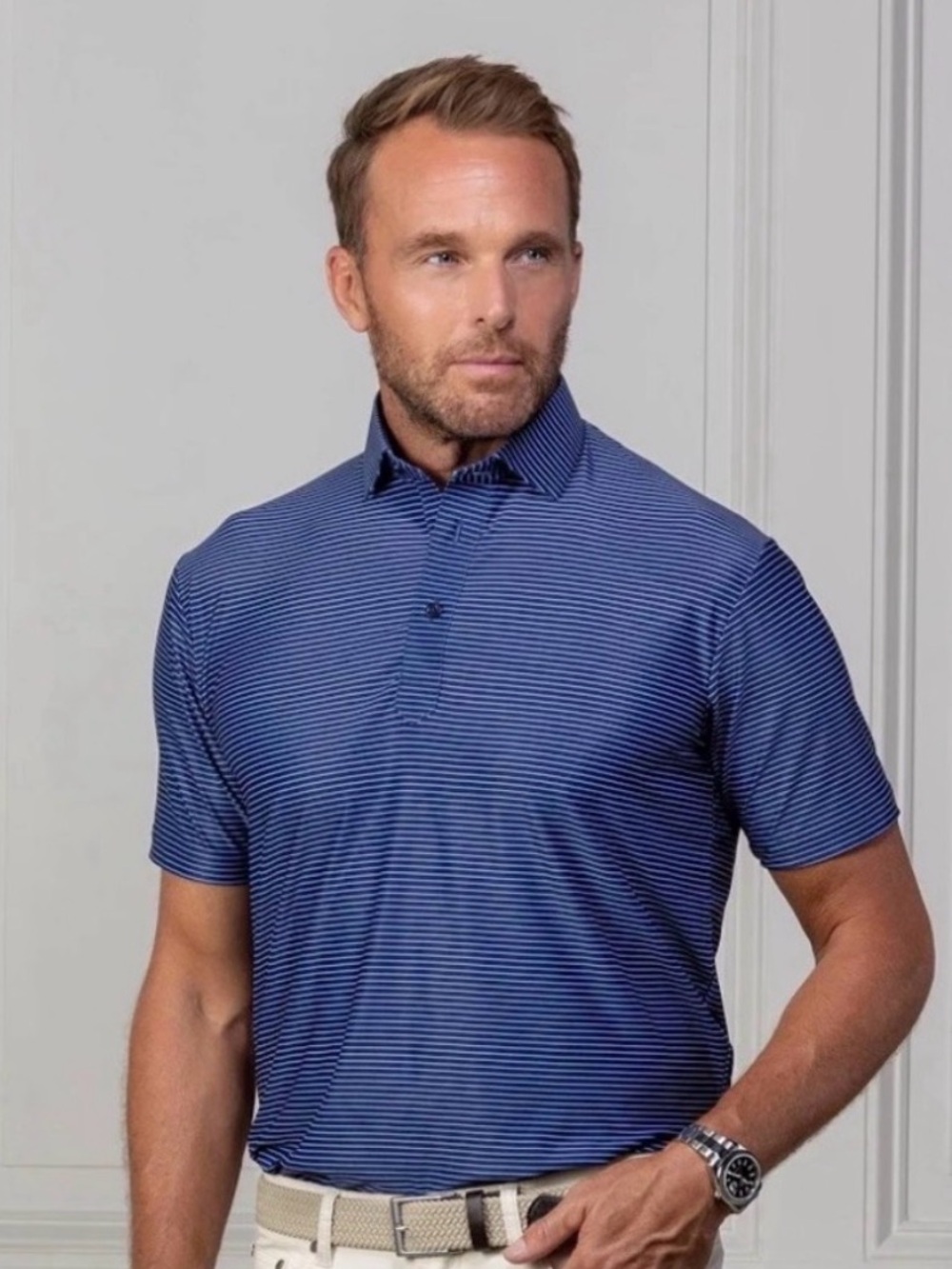 Collars & Co Featherweight Relaxed Navy Stripe Polo – Men’s XL – NWT